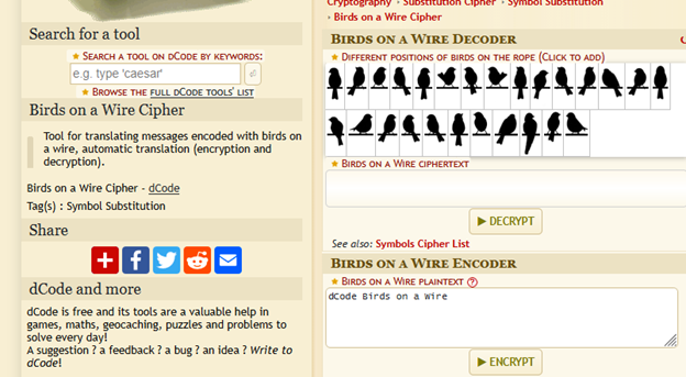 Birds Cipher Decoder Tool