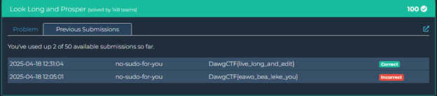 Successful flag submission