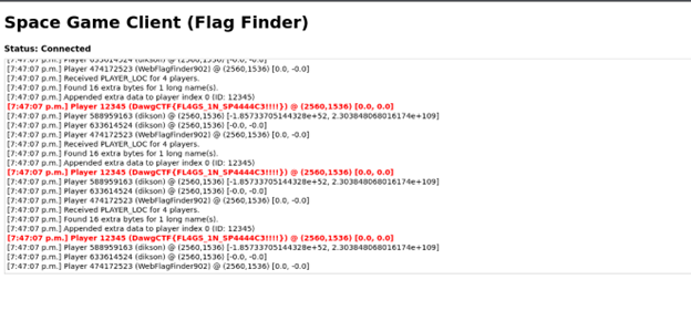 Space Game Client Output with Flag