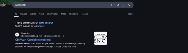 Searching for Wikikenobi on Google